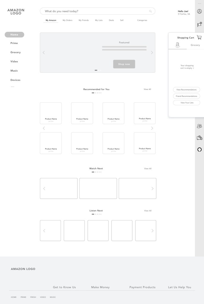 Amazon.com Home page wireframe